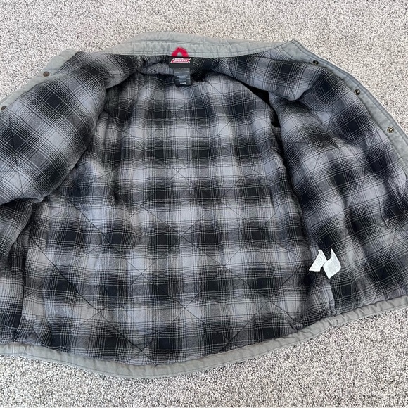 Dickies Jacket Canvas Work Chore Flannel Lined Snap Button Grey Cotton Men’s M - Picture 10 of 11